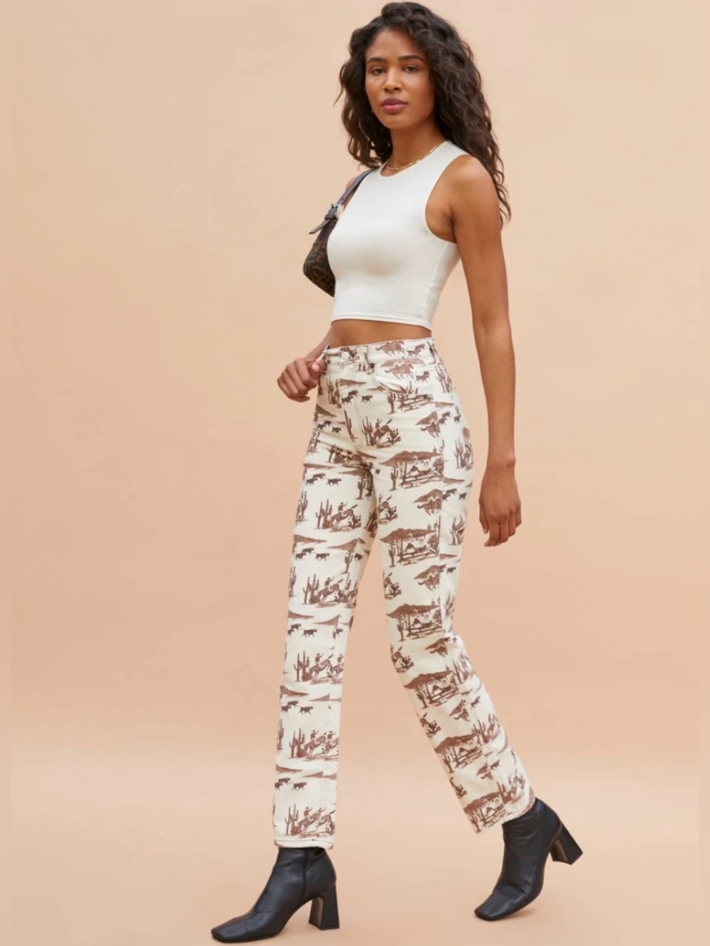 Reformation Sonora Jeans Desert Sand Western Cowboy Print Jeans in Size 26
